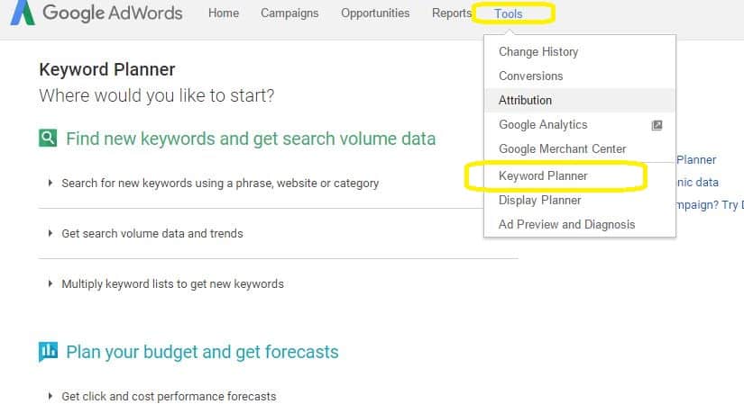 Google adwords intro google keyword planner