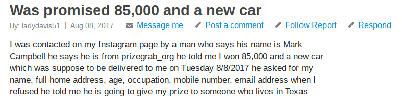 prizegrab scam