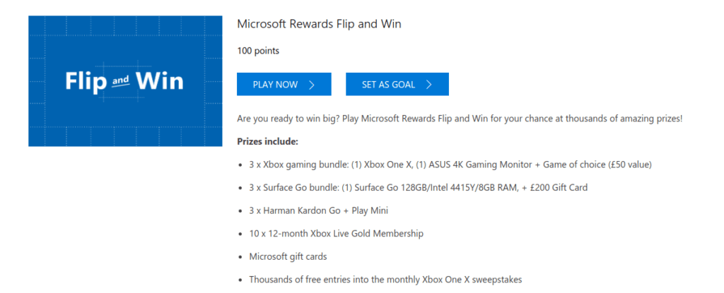 Microsoft rewards flip and win