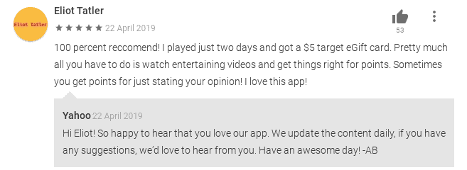 Google play reviews for yahoo play app