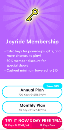 joyride paid memberhship options