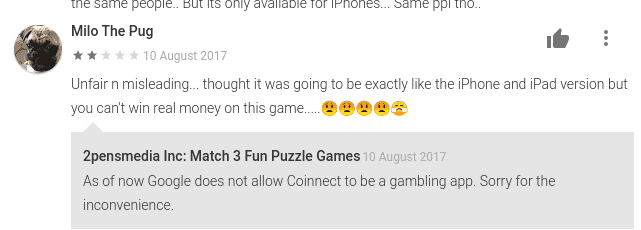 Coinnect google play review