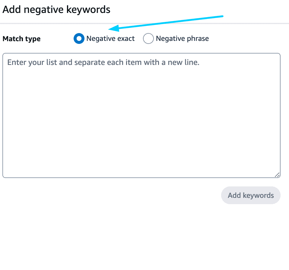 Where to put negative keywords auto ad